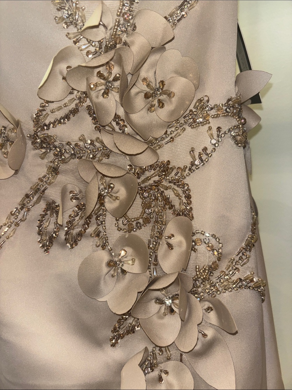 Terani Couture 5317 Taupe Off-Shoulder Evening Gown with Floral Appliqué - Picture 5 of 11
